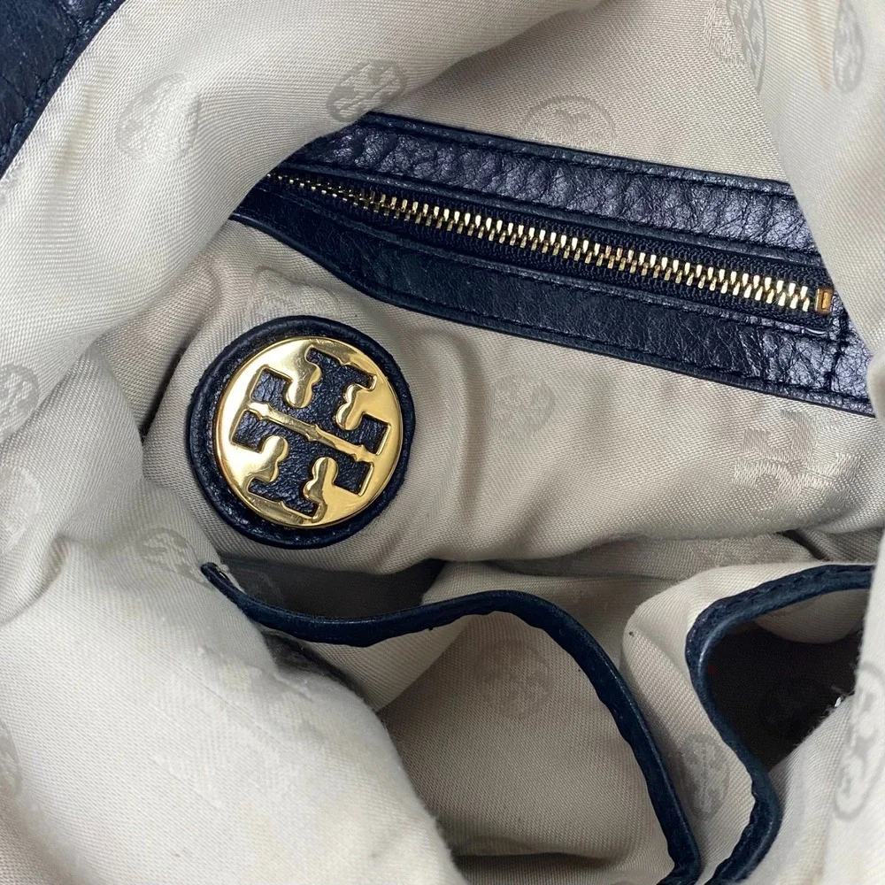 Tory Burch Leather Foldover Handbag Black Convertible Purse Clutch Shoulder Bag